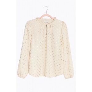 LOFT Outlet Blouse – Size Large Petite – NWT – Cream with Gold Dots MSRP $60